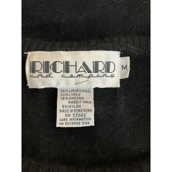 Vintage Womens Beaded Sparkly Diamond Print Wool Angora Sweater M Black Gold 90s - Picture 4 of 5